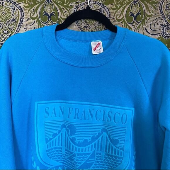 Vintage 90's Jerzees Blue San Fransisco Crewneck Sweatshirt Size Large - Picture 2 of 13